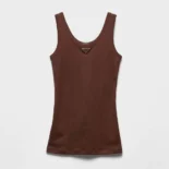 Prada Women Ribbed Knit Top-Cocoa Brown 39576L14L0
