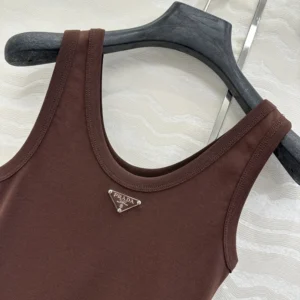 Prada Women Ribbed Knit Top-Cocoa Brown 39576L14L0