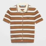 Prada Women Short-sleeved Striped Cotton Cardigan-White