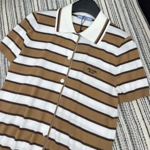 Prada Women Short-sleeved Striped Cotton Cardigan-White