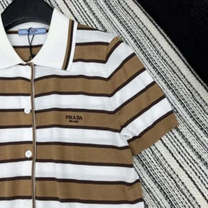 Prada Women Short-sleeved Striped Cotton Cardigan-White