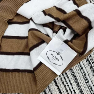 Prada Women Short-sleeved Striped Cotton Cardigan-White
