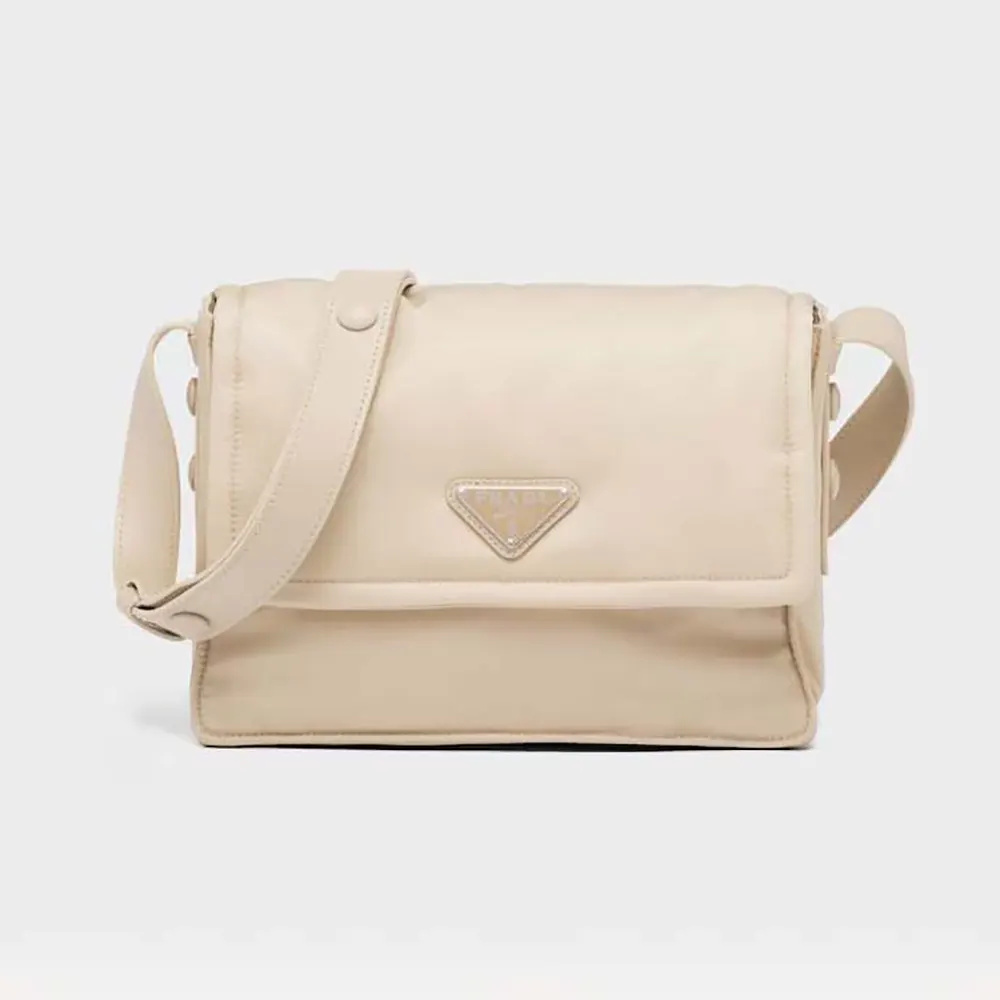 Prada Women Small Padded Re-Nylon Shoulder Bag-Beige 1 Prada Women Small Padded Re-Nylon Shoulder Bag-Beige
