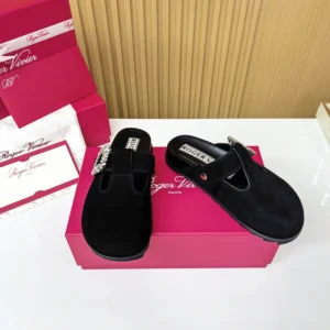 Roger Vivier Women Slidy Viv' Mules in Suede-Black RVW62542100
