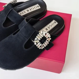 Roger Vivier Women Slidy Viv' Mules in Suede-Black RVW62542100