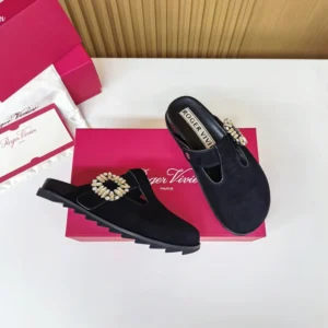 Roger Vivier Women Slidy Viv' Mules in Suede-Black RVW62542100