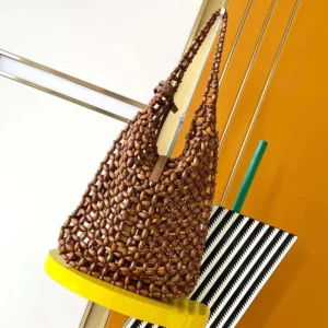 Saint Laurent YSL Women Le 5 A 7 Large in Wood Beads-Brwon