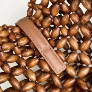Saint Laurent YSL Women Le 5 A 7 Large in Wood Beads-Brwon