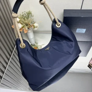 Prada Women Mariner Large Re-Nylon Shoulder Bag-Navy 1BC244