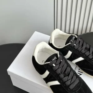Celine Unisex Jogger Low Lace up Sneaker with Triomphe in Suede Calfskin-Black