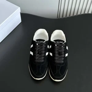 Celine Unisex Jogger Low Lace up Sneaker with Triomphe in Suede Calfskin-Black
