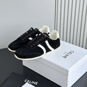 Celine Unisex Jogger Low Lace up Sneaker with Triomphe in Suede Calfskin-Black