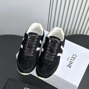 Celine Unisex Jogger Low Lace up Sneaker with Triomphe in Suede Calfskin-Black