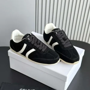 Celine Unisex Jogger Low Lace up Sneaker with Triomphe in Suede Calfskin-Black