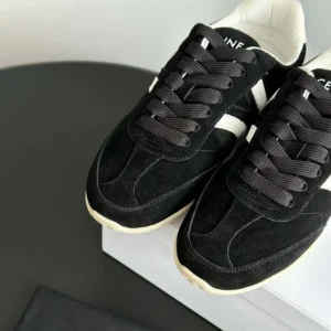 Celine Unisex Jogger Low Lace up Sneaker with Triomphe in Suede Calfskin-Black