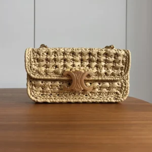 Celine Women Chain Shoulder Bag Claude in Raffia Effect Textile