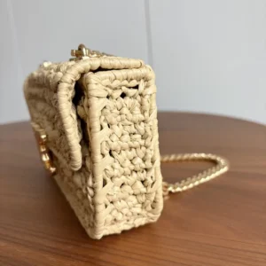Celine Women Chain Shoulder Bag Claude in Raffia Effect Textile