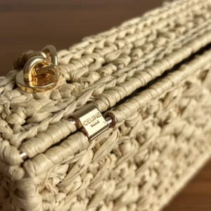 Celine Women Chain Shoulder Bag Claude in Raffia Effect Textile