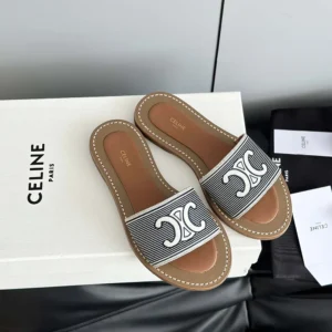 Celine Women Lympia Mule in Striped Textile with Triomphe 357925160C