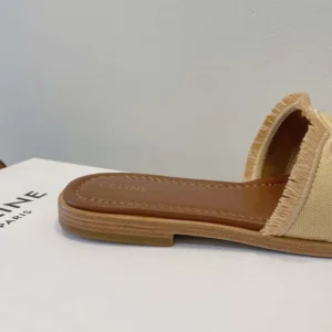 Celine Women Marina Fringed Mule in Cotton-Beige 362675018C