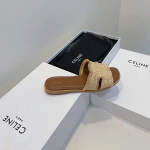 Celine Women Marina Fringed Mule in Cotton-Beige 362675018C