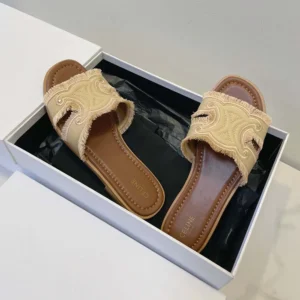 Celine Women Marina Fringed Mule in Cotton-Beige 362675018C