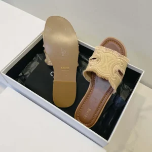 Celine Women Marina Fringed Mule in Cotton-Beige 362675018C