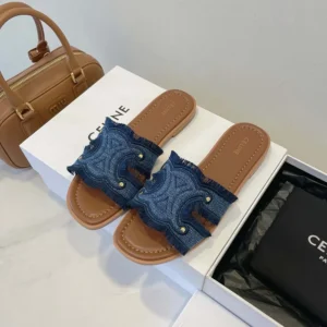 Celine Women Marina Fringed Mule in Denim-Navy 362675022C