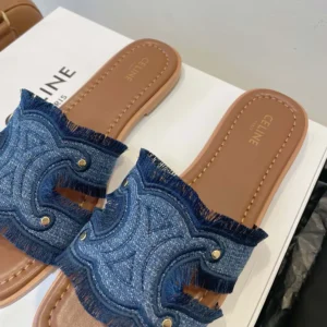 Celine Women Marina Fringed Mule in Denim-Navy 362675022C