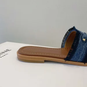 Celine Women Marina Fringed Mule in Denim-Navy 362675022C