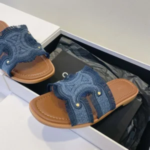 Celine Women Marina Fringed Mule in Denim-Navy 362675022C
