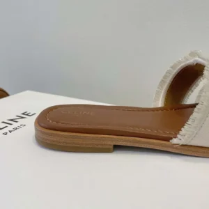 Celine Women Marina Mule in Fringed Canvas-White 362675018C
