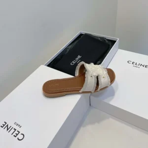 Celine Women Marina Mule in Fringed Canvas-White 362675018C