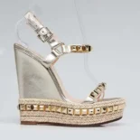 Christian Louboutin Women Platine Leather Calf Leather/Studded Cataclou 140 Platform Espadrille