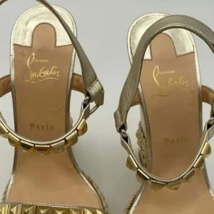 Christian Louboutin Women Platine Leather Calf Leather/Studded Cataclou 140 Platform Espadrille