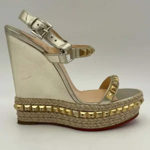 Christian Louboutin Women Platine Leather Calf Leather/Studded Cataclou 140 Platform Espadrille