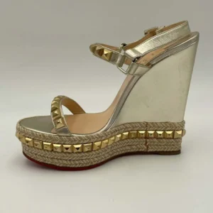 Christian Louboutin Women Platine Leather Calf Leather/Studded Cataclou 140 Platform Espadrille