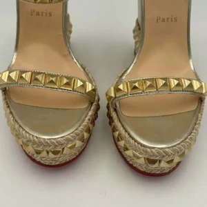 Christian Louboutin Women Platine Leather Calf Leather/Studded Cataclou 140 Platform Espadrille
