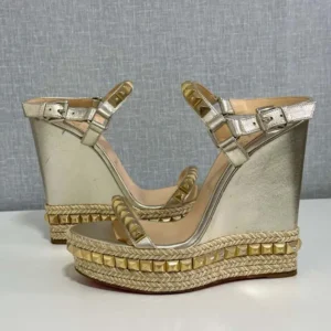 Christian Louboutin Women Platine Leather Calf Leather/Studded Cataclou 140 Platform Espadrille