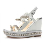 Christian Louboutin Women Silver Leather Calf Leather/Studded Cataclou 140 Platform Espadrille