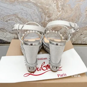 Christian Louboutin Women Silver Leather Calf Leather/Studded Cataclou 140 Platform Espadrille