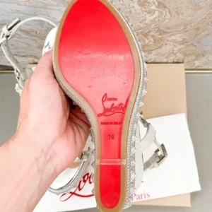 Christian Louboutin Women Silver Leather Calf Leather/Studded Cataclou 140 Platform Espadrille