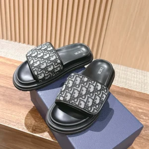 Dior Unisex Aqua Sandal Beige and Black Dior Oblique Jacquard