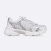 Dior Unisex Chrono Sneaker White Mesh with Silver-Tone and White Laminated Leather-Effect Inserts