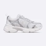 Dior Unisex Chrono Sneaker White Mesh with Silver-Tone and White Laminated Leather-Effect Inserts
