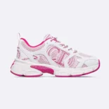 Dior Unisex Chrono Sneaker White and Fuchsia Mesh with Leather-Effect Panels