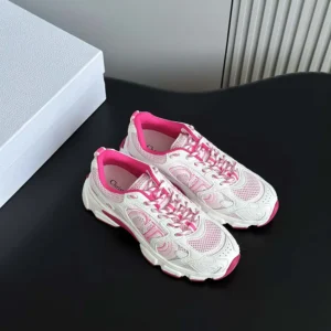 Dior Unisex Chrono Sneaker White and Fuchsia Mesh with Leather-Effect Panels