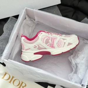 Dior Unisex Chrono Sneaker White and Fuchsia Mesh with Leather-Effect Panels