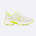 Dior Unisex Chrono Sneaker White and Lime Green Mesh with Leather-Effect Panels