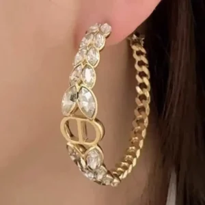 Dior Women 30 Montaigne Prestige Hoop Earrings Gold-Finish Metal and Silver-Tone Crystals